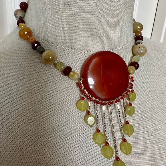 Carnelian & Stone Fringe Statement Necklace - Picture 4 of 12